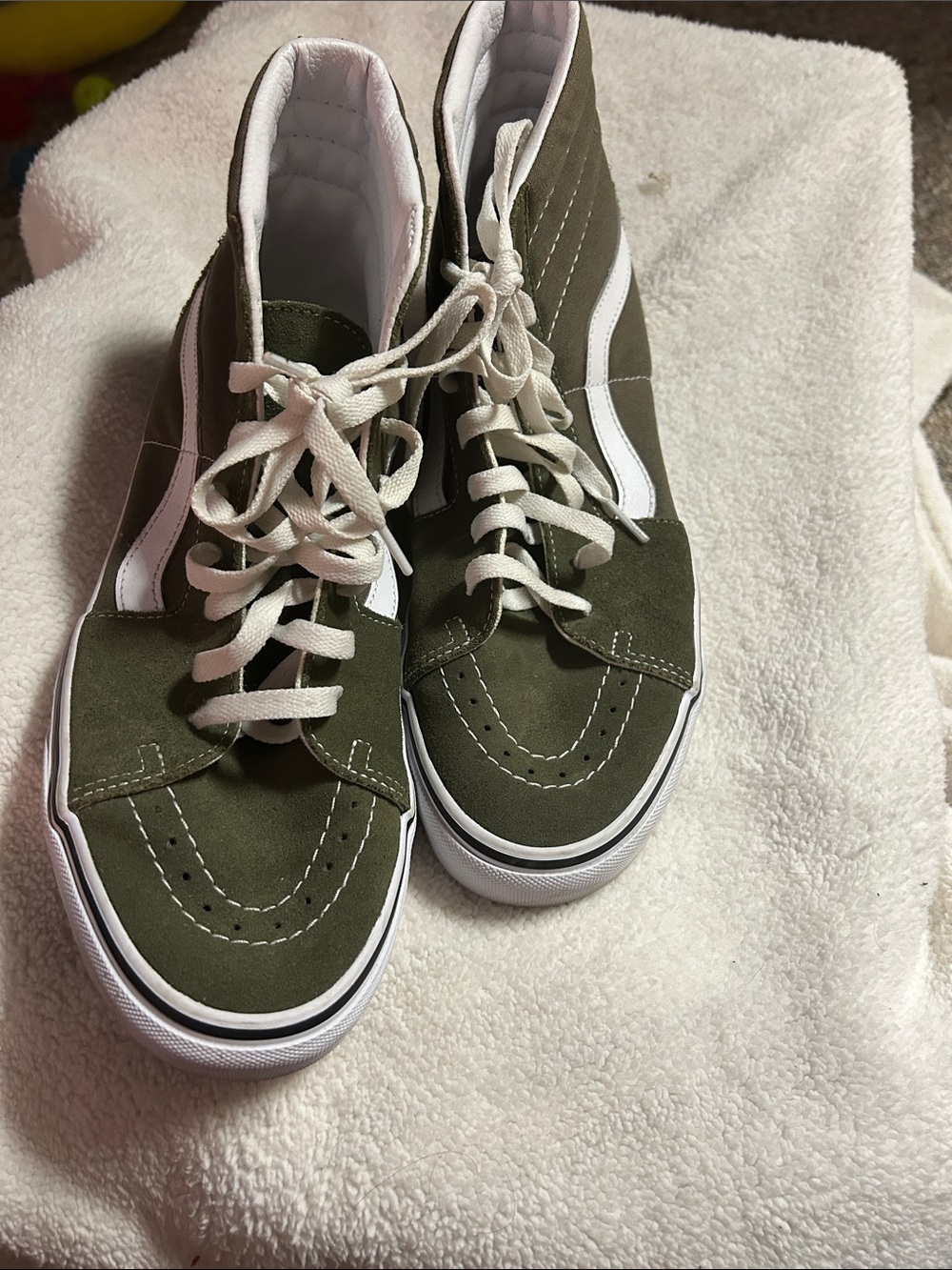 Vans Olive Green and White Sk8-Hi Sneakers - Picture 2 of 8